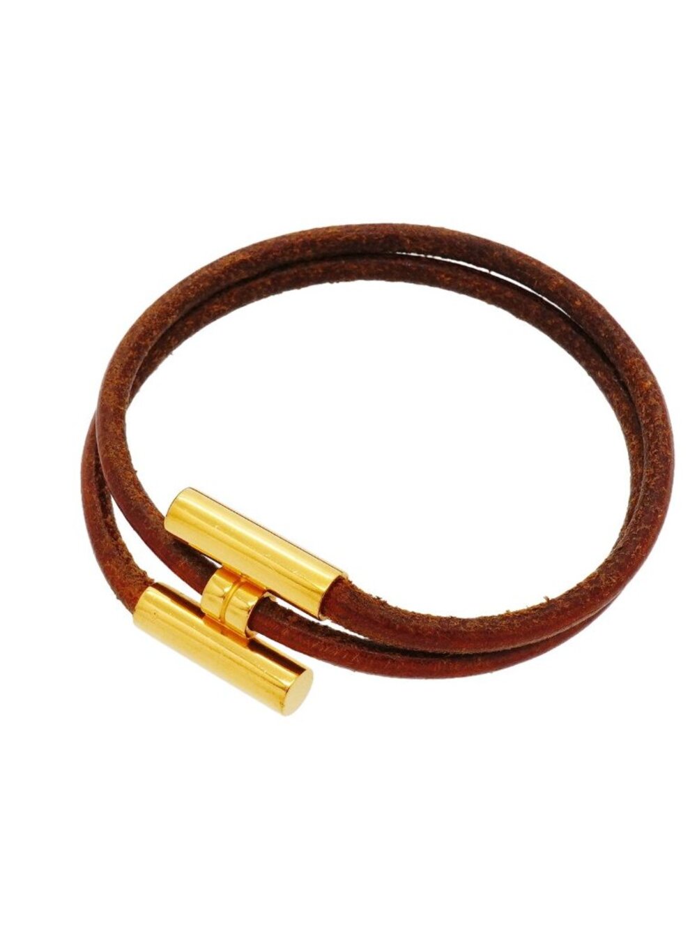 Hermes Bracelet Tournis Gold Plated Leather Brown